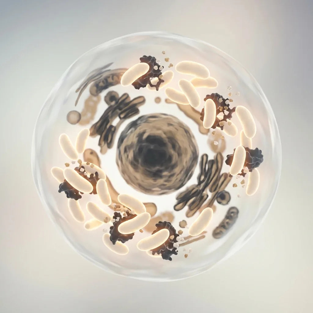 Healthy cell with full, glowing testosterone